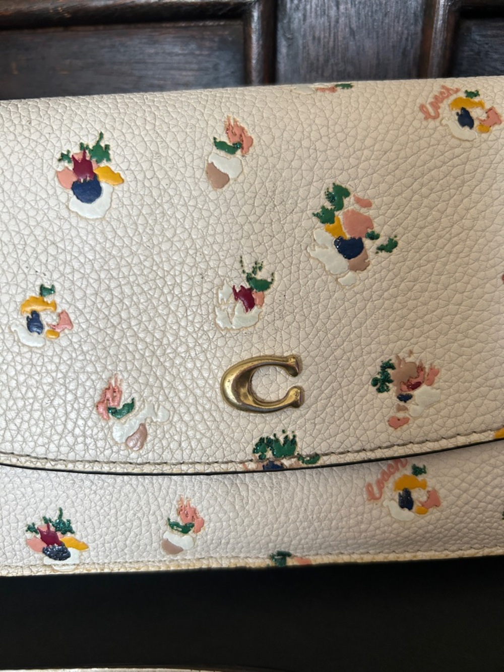 Coach Cream Floral Pebbled Leather Crossbody Bag with Gold-Tone 'C' - Picture 4 of 17
